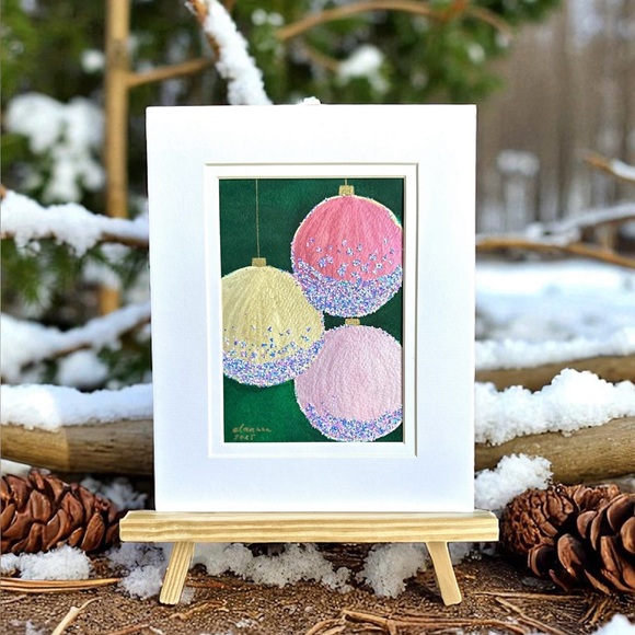 🎉SALE! Hand-Made New Watercolor Art Pink and Glitter Christmas Decorations - Picture 7 of 8